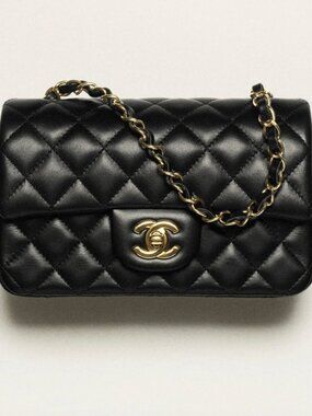 Chanel 2025 Mini Classic Flap Black Gold Hardware